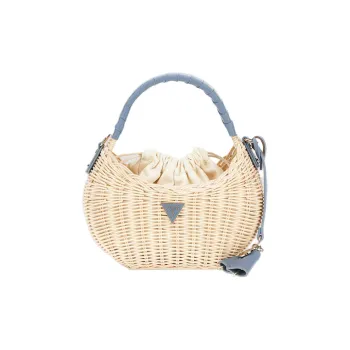 GUESS Straw Woven Canvas Basket Bag Portable Crossbody Bag Shoulder Bag Regular Women's Light Blue