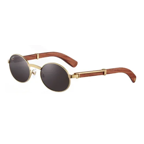 CARTIER Wooden Oval Sunglasses Unisex Gold