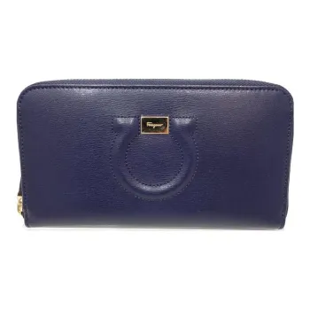FERRAGAMO Leather Wallet Women's Marine Blue