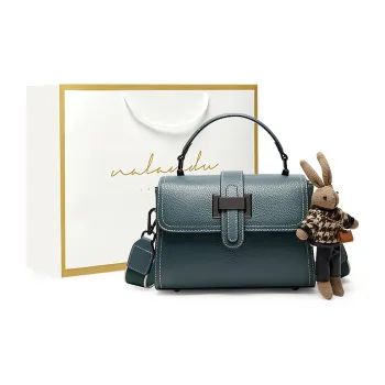 Narandu Top Grain Cow Leather Mom Bag Women's Crossbody Bag Shoulder Bag Handheld Bag Medium Size Women's Blue/Black