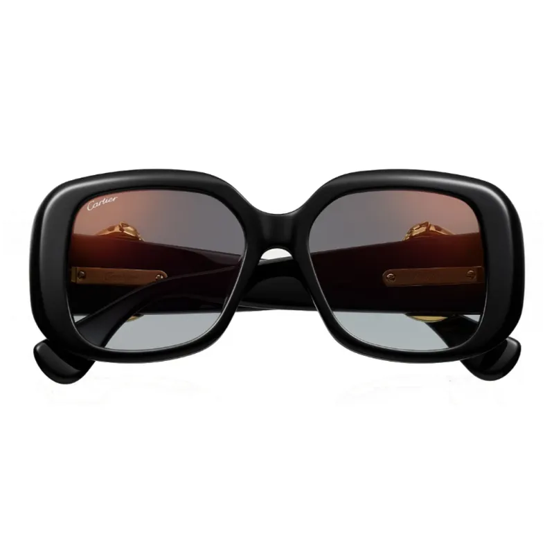 CARTIER Metal Plate Irregular Shape Sunglasses Unisex Black-1