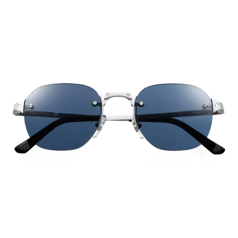 CARTIER Metal Irregular Shape Sunglasses Unisex Silver-1