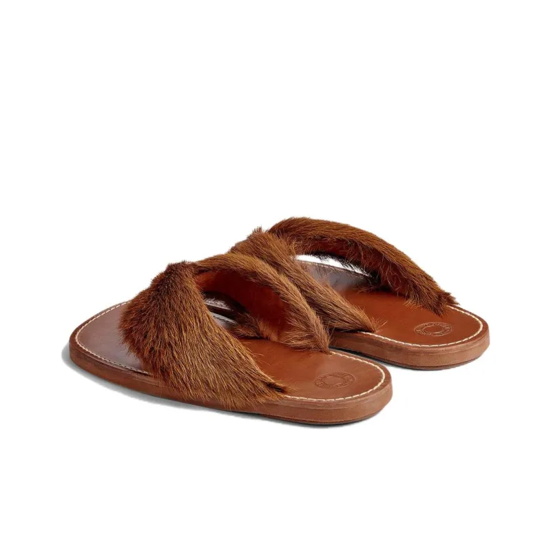 DRIES VAN NOTEN Fur-trim Leather Flip Flops-4