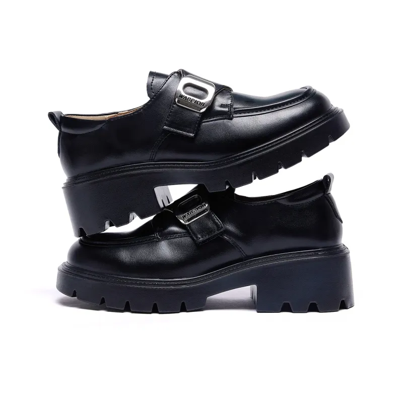 Warrior Synthetic Leather Chunky Heel Mary Jane Shoes 5cm Women's Black-4