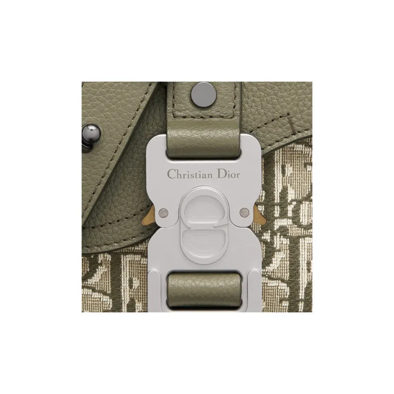DIOR Fabric Patchwork With Cow Leather Saddle Bags One Shoulder Crossbody Clutches Mini Men's Khaki-5