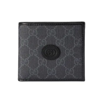 GUCCI GG Canvas With Leather Trim Card Holder, Wallet, Coin Purse Regular Men's Black