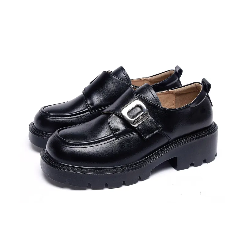 Warrior Synthetic Leather Chunky Heel Mary Jane Shoes 5cm Women's Black-3