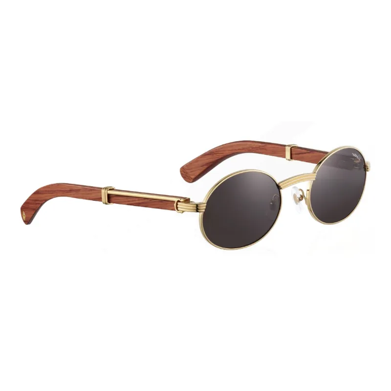 CARTIER Wooden Oval Sunglasses Unisex Gold-2
