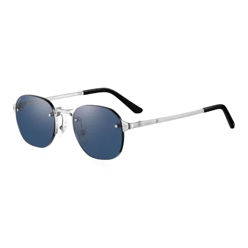 CARTIER Metal Irregular Shape Sunglasses Unisex Silver