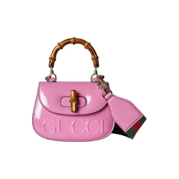 GUCCI Bamboo 1947 Patent Leather Shoulder Bag Crossbody Bag Handbag Mini Women's Pink