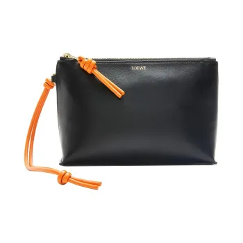 LOEWE Shiny Nappa Cow Leather Clutch Women's Black & Vibrant Orange