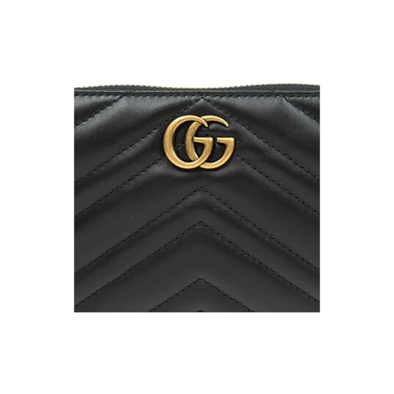 GUCCI GG Marmont Embossed Leather File Folder Coin Purse Clutch Regular Women's Black-4