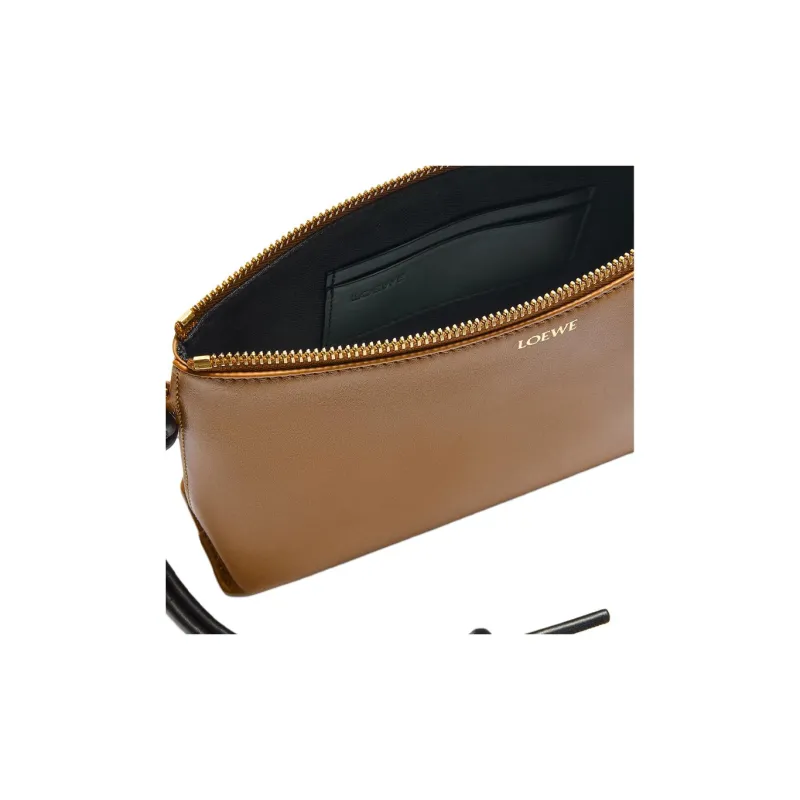 LOEWE Shiny Nappa Cow Leather Clutch Women's Oak & Black-3