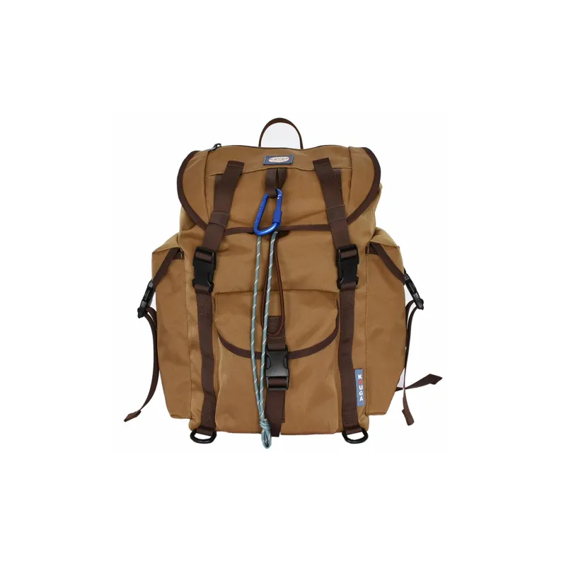 KOUGA Water Repellent Matte Oxford Backpack Unisex Brown Yellow, Greige-0