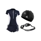 Black Swimsuit+Swim Goggles+Swimming Cap
