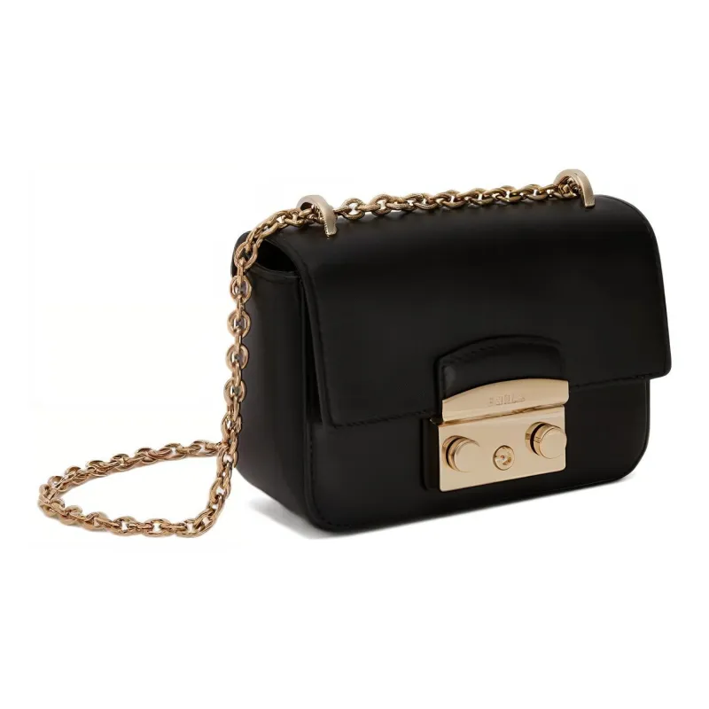 Furla Metropolis Collection Calfskin Shoulder Bag, Crossbody Bag Mini Women's Black-1