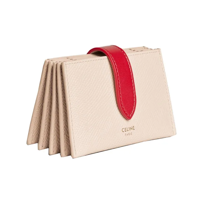 CELINE Grained Calfskin Card Holder Women's Nude Pink/Red-1
