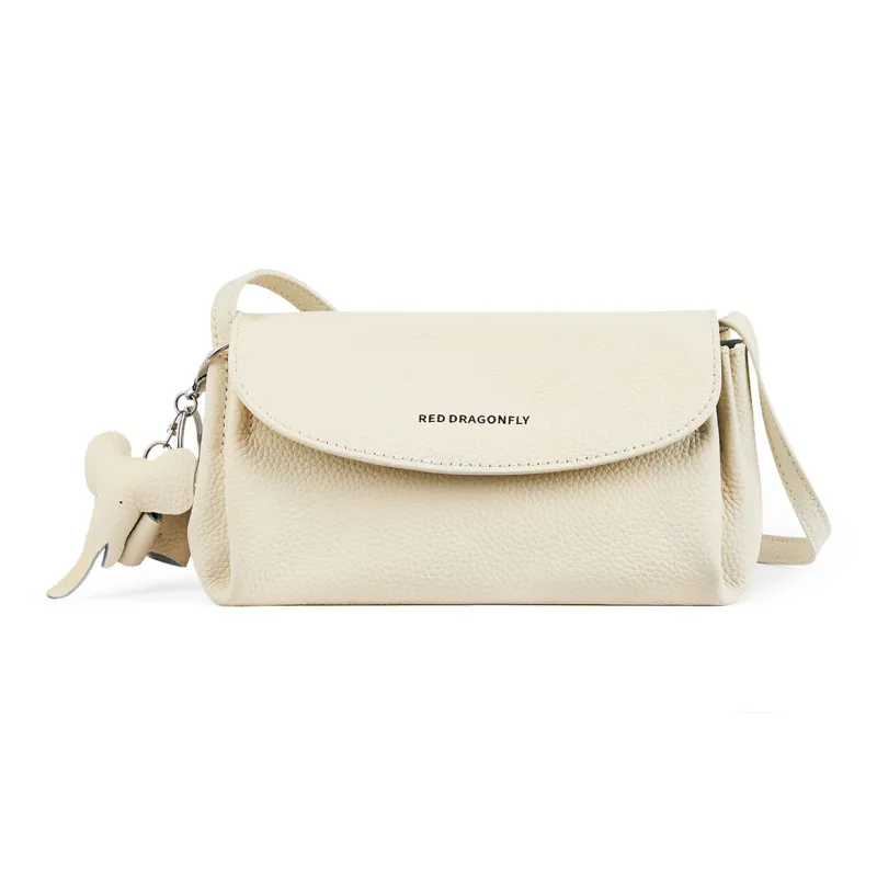 RED DRAGONFLY Cow Leather Crossbody Bag, Shoulder Bag Women's Ecru/Apricot/Black-7