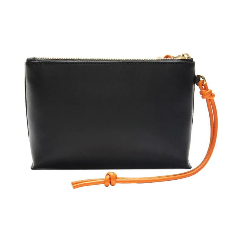 LOEWE Shiny Nappa Cow Leather Clutch Women's Black & Vibrant Orange-2