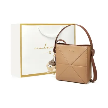 Narandu Cow Leather Bucket Bag Crossbody Bag Shoulder Bag Medium Size Women's Cocoa Brown/Apricot & Coffee