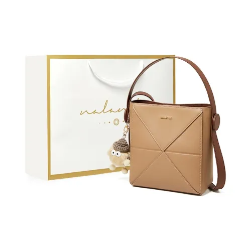 Narandu Cow Leather Bucket Bag Crossbody Bag Shoulder Bag Medium Size Women's Cocoa Brown/Apricot & Coffee
