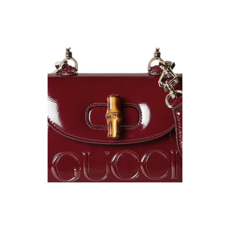 GUCCI Bamboo 1947 Patent Leather Shoulder Bag Crossbody Bag Handbag Mini Women's Deep Red-8