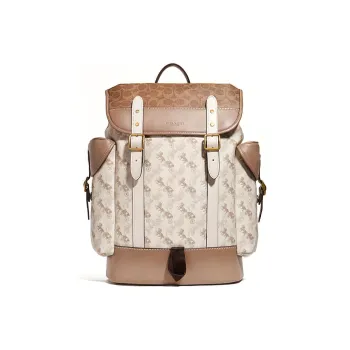 COACH Leather Backpack Large Size Men's Beige & Brown