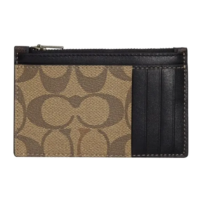 COACH Card Case Canvas With Leather Card Clip Card Holder Men's Brown-2