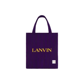 Lanvin Cotton Tote Bag Shopping Bag Handbag Women's Black & Purple