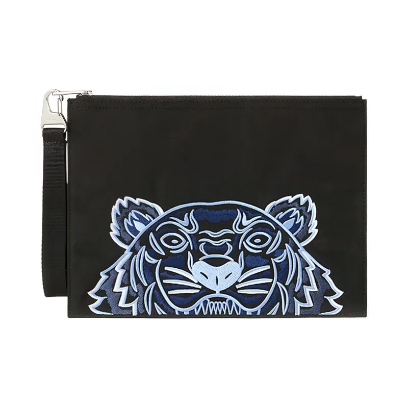 KENZO Nylon Fabric Handbag Clutch Tubas Men's Black Blue Multicolor-0
