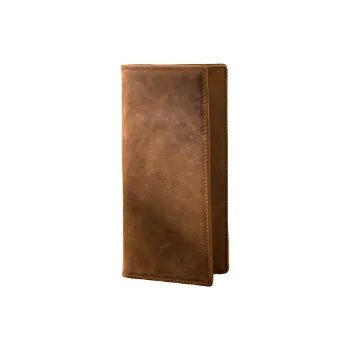 Back Step Top Grain Cow Leather Long Wallet Card Holder Unisex Brown Coffee