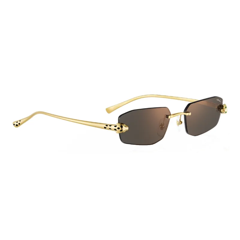 CARTIER Metal Irregular Shape Sunglasses Unisex Gold-2