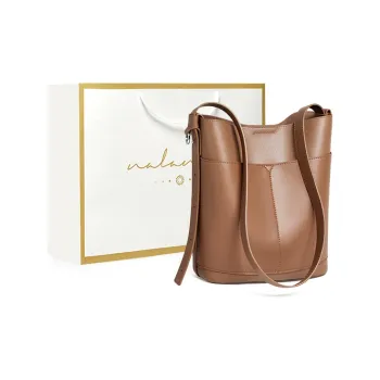 Narandu Cow Leather Bucket Bag Tote Bag Shoulder Bag Large Size Women's Gold Brown/Coffee/Ecru & Apricot