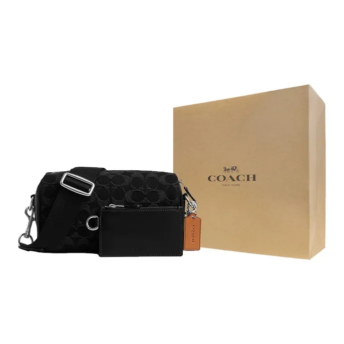 COACH Iconic Denim With Smooth Calfskin Shoulder Bag Crossbody Bag Small Size Women's Black-6