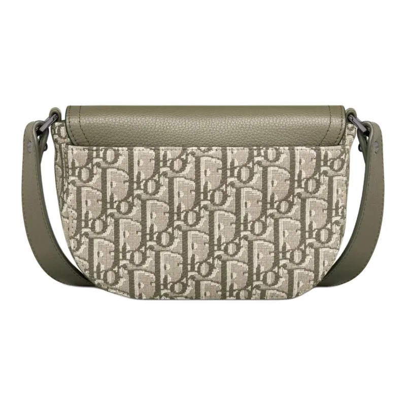 DIOR Fabric Patchwork With Cow Leather Saddle Bags One Shoulder Crossbody Clutches Mini Men's Khaki-3