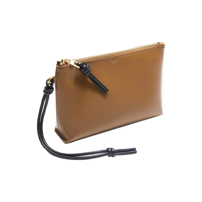 LOEWE Shiny Nappa Cow Leather Clutch Women's Oak & Black-1