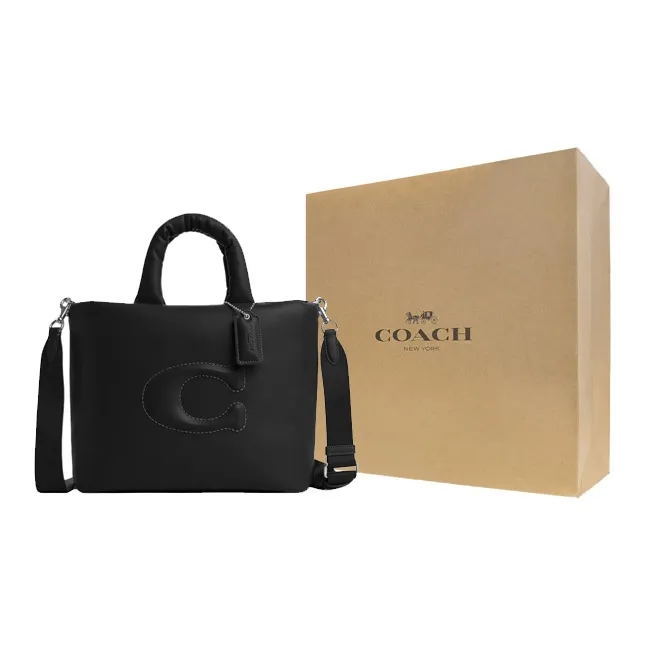 COACH Pillow Smooth Leather Tote Bag, Shopping Bag, Shoulder Bag, Crossbody Bag, Handbag Tubas Women's Silver & Black-7