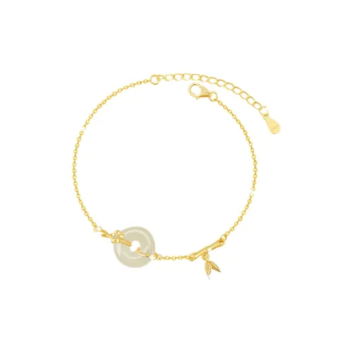 Gramda 925 Sterling Silver, Hetian Jade Bracelets Women's Pale Greenish White Jade