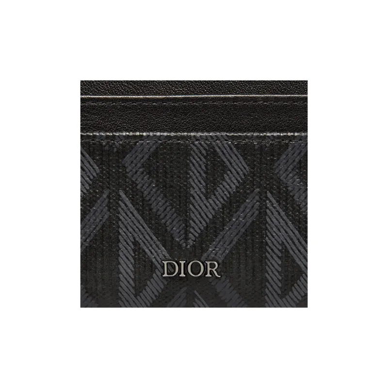 DIOR CD Diamond Canvas With Leather Wallet Card Holder Card Holder Men's Black-3