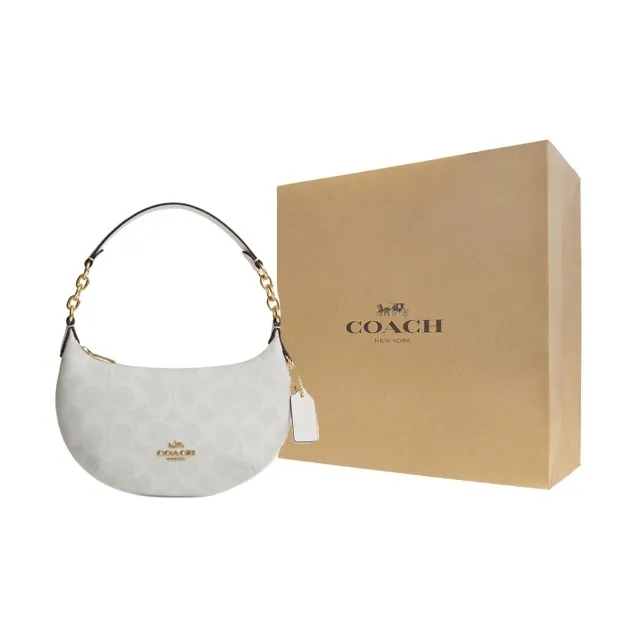 COACH Payton Coated Canvas With Leather Shoulder Bag Handbag Small Size Women's Gold & Chalk & Glacier White-7
