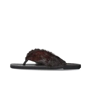 DRIES VAN NOTEN Fur-trim Leather Flip Flops