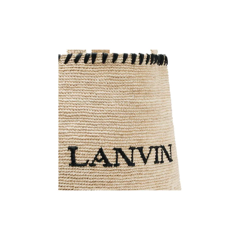 Lanvin Raffia Tote Bag Shopping Bag Handbag Women's Natural & Black-4