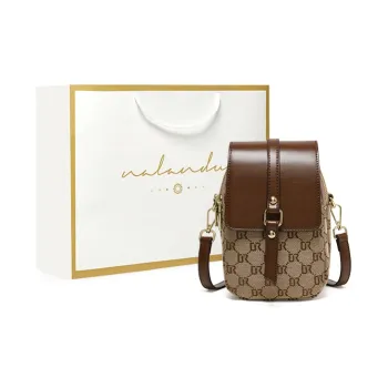 Narandu Fabric With Synthetic Leather Cell Phone Pouch Shoulder Bag Crossbody Bag Small Size Women's Coffee