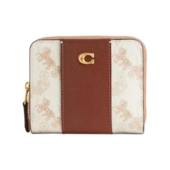 COACH Billfold Wallet Coated Canvas With Shell Pattern Leather Short Wallets Mini Women's Beige