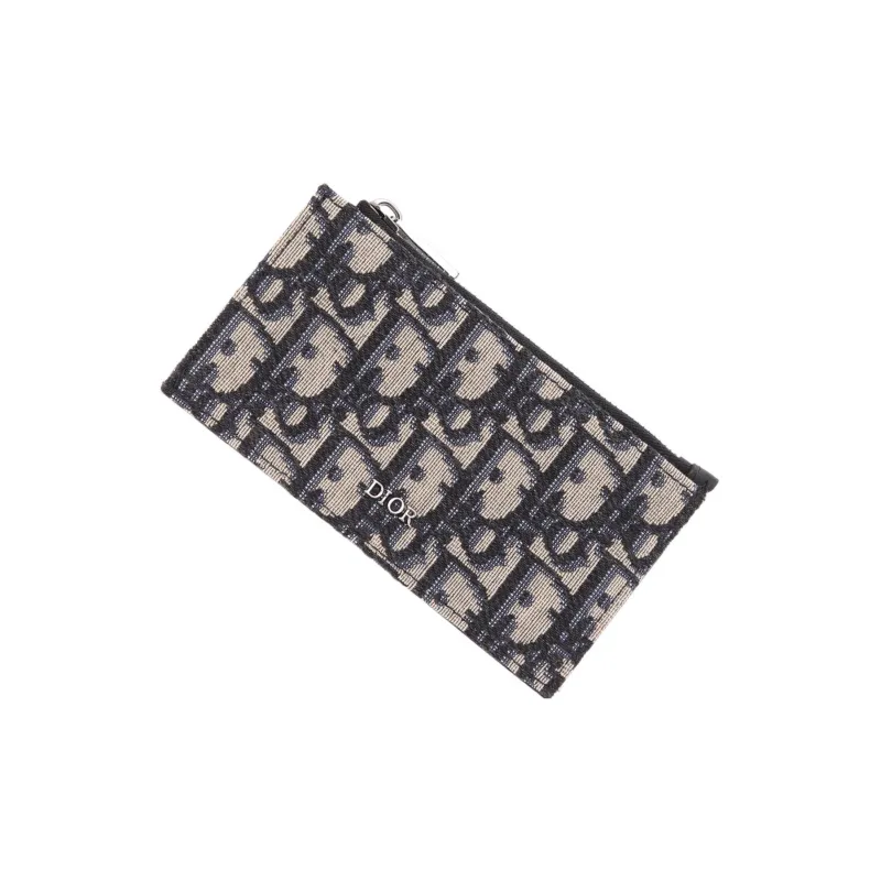 DIOR Cow Leather With Fabric Card Holder Men's Black/Beige-1