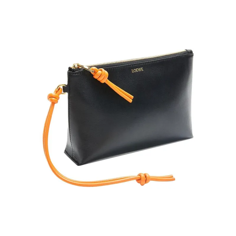LOEWE Shiny Nappa Cow Leather Clutch Women's Black & Vibrant Orange-1
