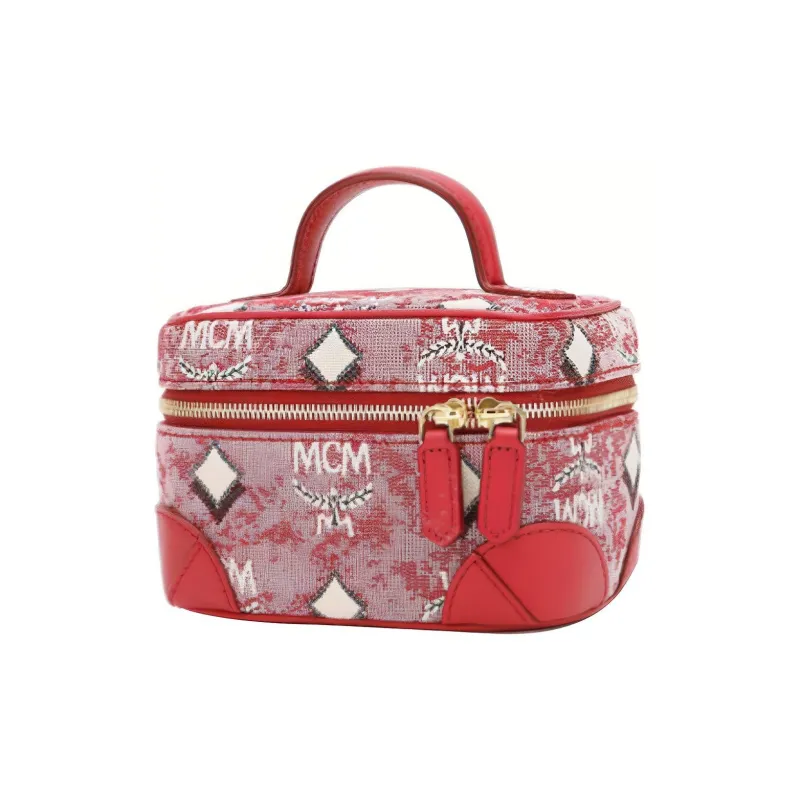 MCM Leather Jacquard Fabric Chain Bag Makeup Bag Micro Women's Red-2