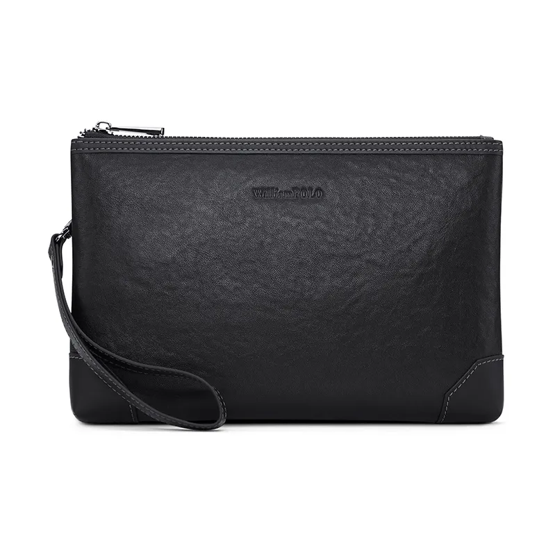 WilliamPOLO Cow Leather Clutch With IPad Slot Multiple Card Slots And Envelope Bag Regular Men's Black-1