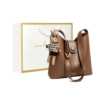 Narandu Cow Leather Patchwork Synthetic Leather Shoulder Bag Crossbody Bag Medium Size Women's Coffee