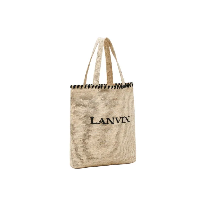 Lanvin Raffia Tote Bag Shopping Bag Handbag Women's Natural & Black-1